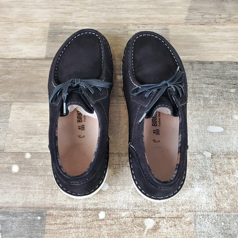 Birkenstock Pasadena Mens Shoes Sz 10 Casual Black Suede Leather Lace Up Loafers
